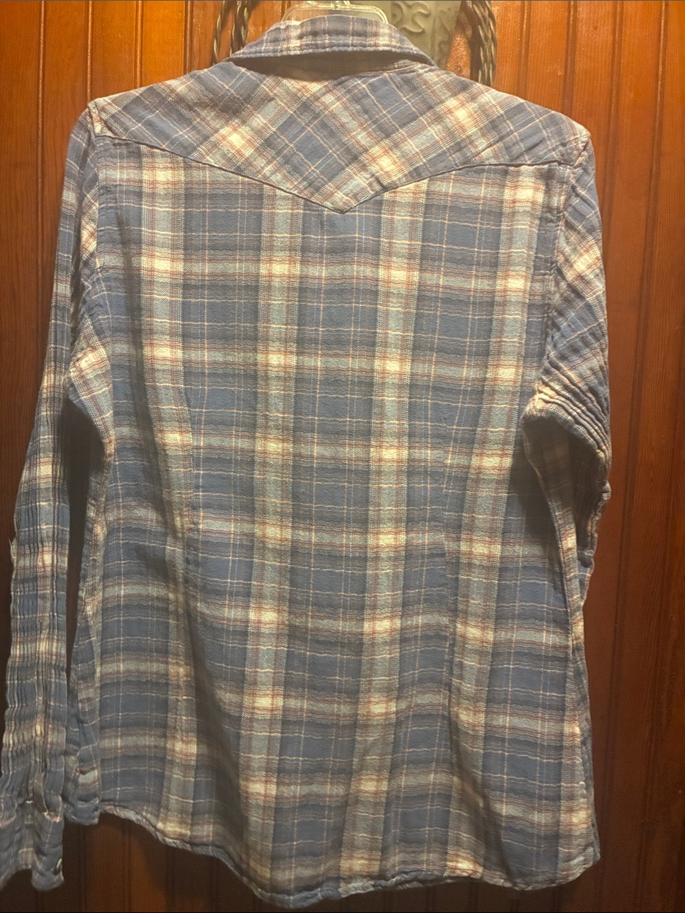 Shyanne Navy & Orange Plaid Shirt with Patterned Collar - Picture 8 of 9
